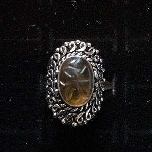 8.5 sterling silver carved synthetic amber